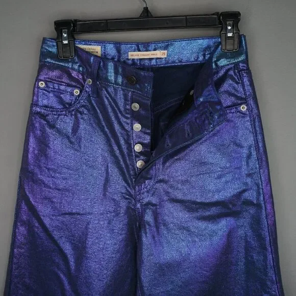 New Levi's Premium Candy Coated Ribcage Straight Ankle Jeans in Purple size 24